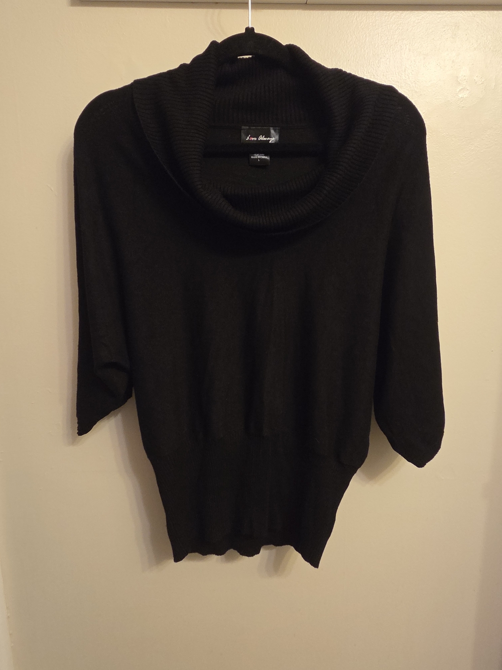 Love Always Black Cowl Neck Dolman Sweater L Indie Whimsigoth Ribbed Knit Top